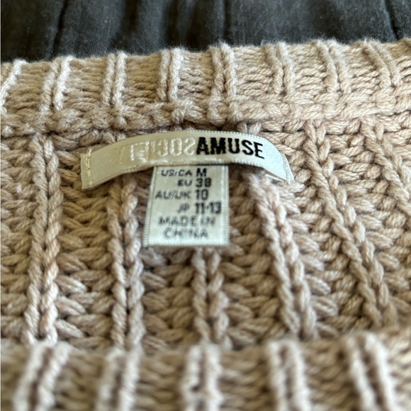 Amuse Society Ribber Beige‎ Bubble Sleeve Sweater Size M - Picture 2 of 6